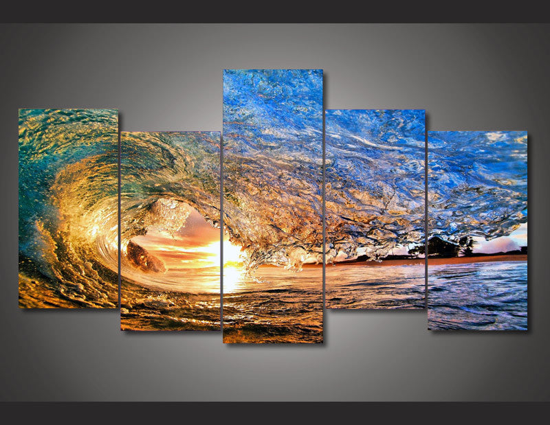 5 Panel Rolling Dark Green Waves Seascape Sunshine Modern Home Wall Decor Canvas Picture Art HD Print Painting On Canvas Artwork
