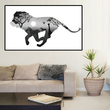 Load image into Gallery viewer, Silhouette Of Lion With Pine Forest Modern Black White Art Print Animals Poster Hippie Wall Picture Canvas Painting Home Decor
