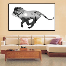 Load image into Gallery viewer, Silhouette Of Lion With Pine Forest Modern Black White Art Print Animals Poster Hippie Wall Picture Canvas Painting Home Decor
