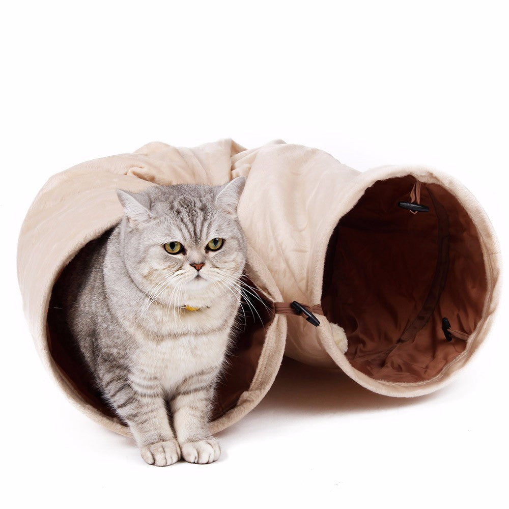 Pet Tunnel with Ball Cat Play Tunnel Funny  Cat Long Tunnel Kitten Play Toy Collapsible Bulk Cat Toys PlayTunnel 2 Holes