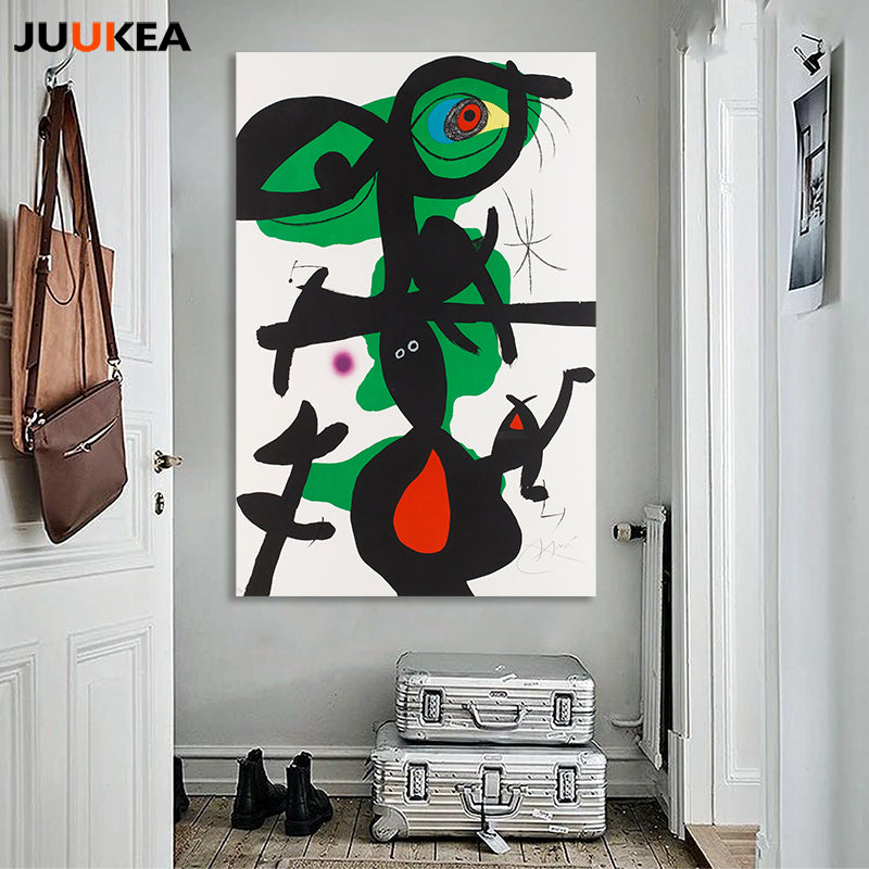 Surrealist Artist Joan Miro Red Green Abstract Art, Canvas Art Print Painting Poster, Wall Pictures For Living Room Home Decor