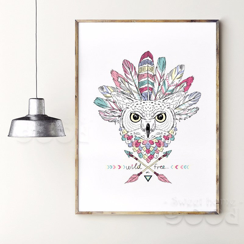 Native American Canvas Art Print Painting Poster, Owl Wall Picture for Home Decoration, Wall Decor DE002