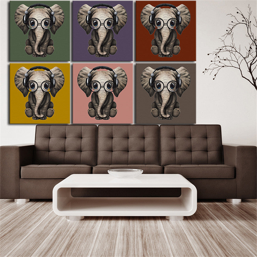 elephant wall art Canvas painting Oil Painting 6 pieces/set Modern cartoon animals wall pictures kids room wall decor No Frame