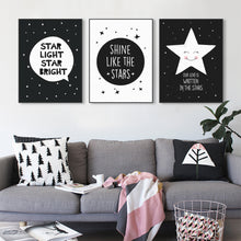 Load image into Gallery viewer, Modern Minimalist Nordic Black White Star Quotes Art Print Poster Wall Picture Nursery Canvas Painting No Frame Kids Room Decor
