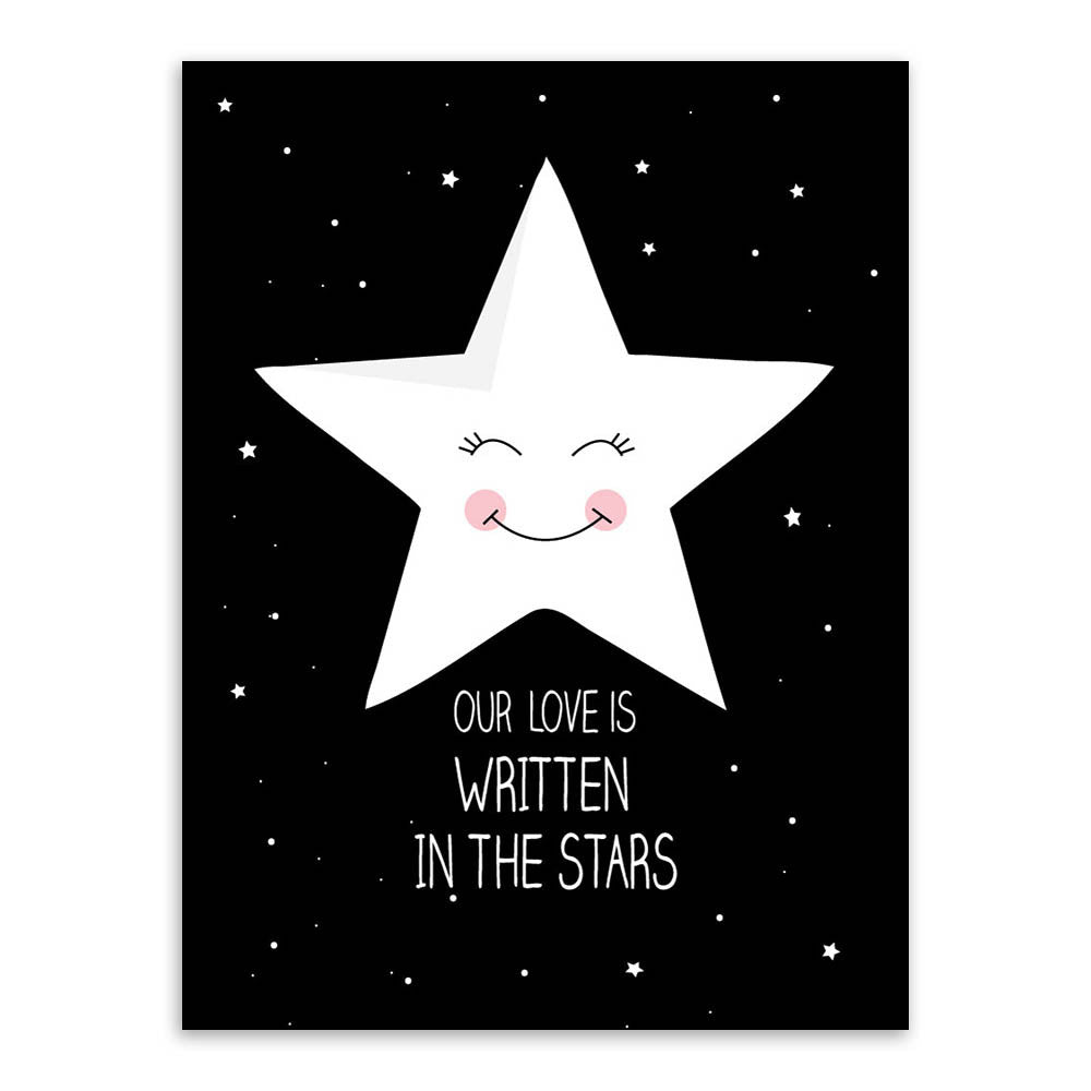 Modern Minimalist Nordic Black White Star Quotes Art Print Poster Wall Picture Nursery Canvas Painting No Frame Kids Room Decor
