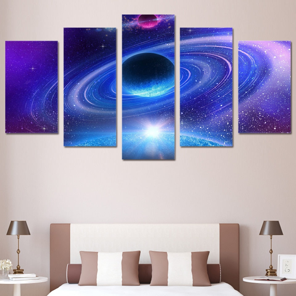 wall art canvas painting universe space planet starry sky 5 piece HD Printed wall art picture for living room decoration ny-6135