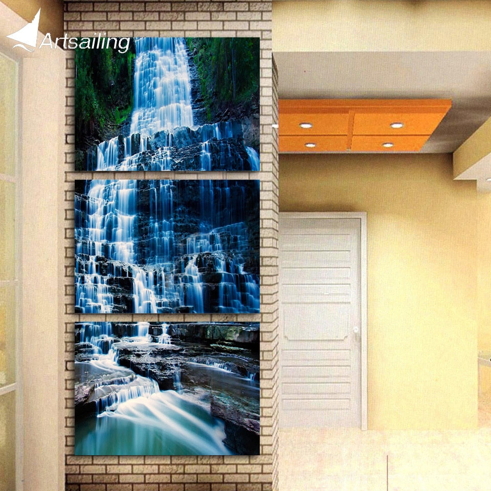 HD printed 3 piece Waterfall landscape Painting wall pictures for living room canvas painting Free shipping/ny-6421D