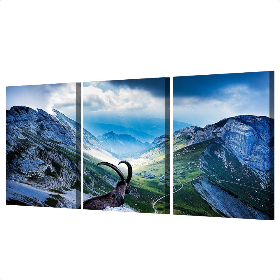 HD printed 3 piece capra pyrenaica canvas painting ibex valley posters wall pictures for living room Free shipping/ny-6719B