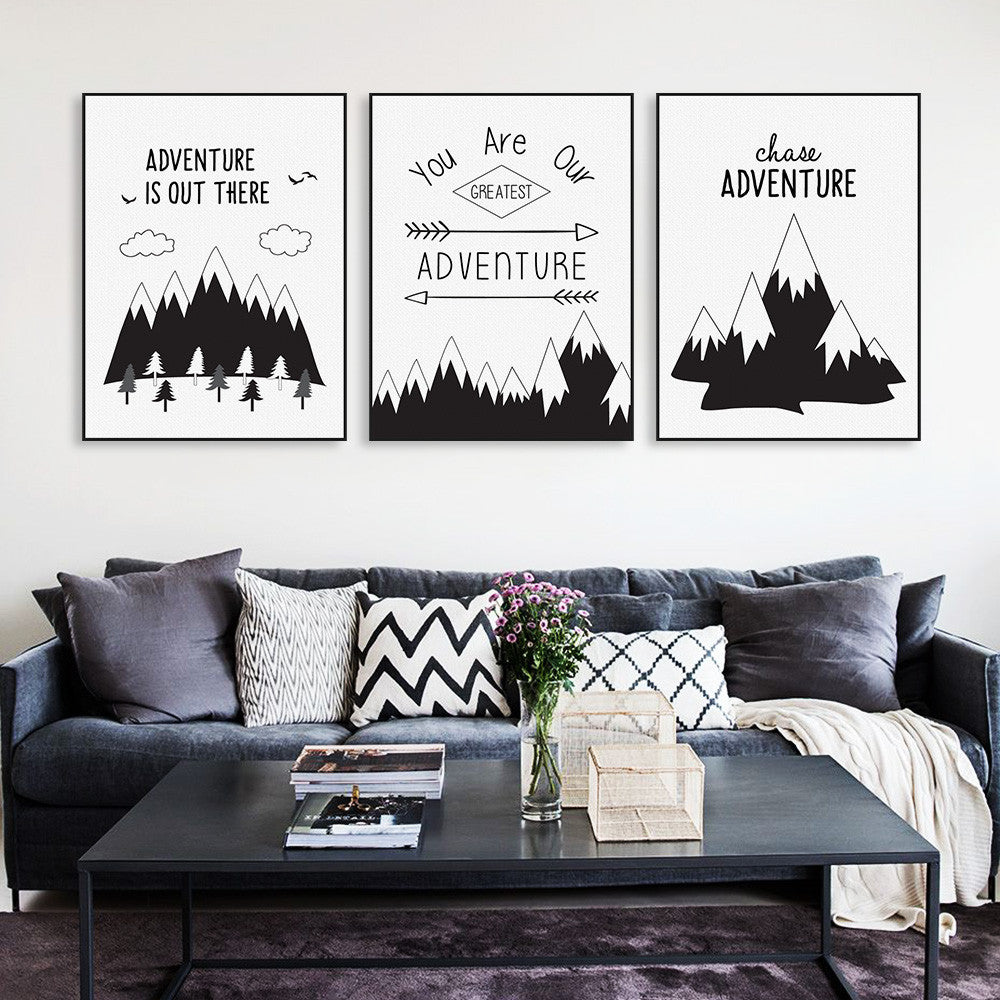 Minimalist Nordic Black White Typography Adventure Quotes Art Print Poster Wall Picture Canvas Painting No Frame Boy Room Decor
