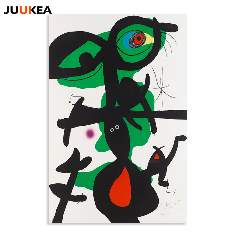 Surrealist Artist Joan Miro Red Green Abstract Art, Canvas Art Print Painting Poster, Wall Pictures For Living Room Home Decor