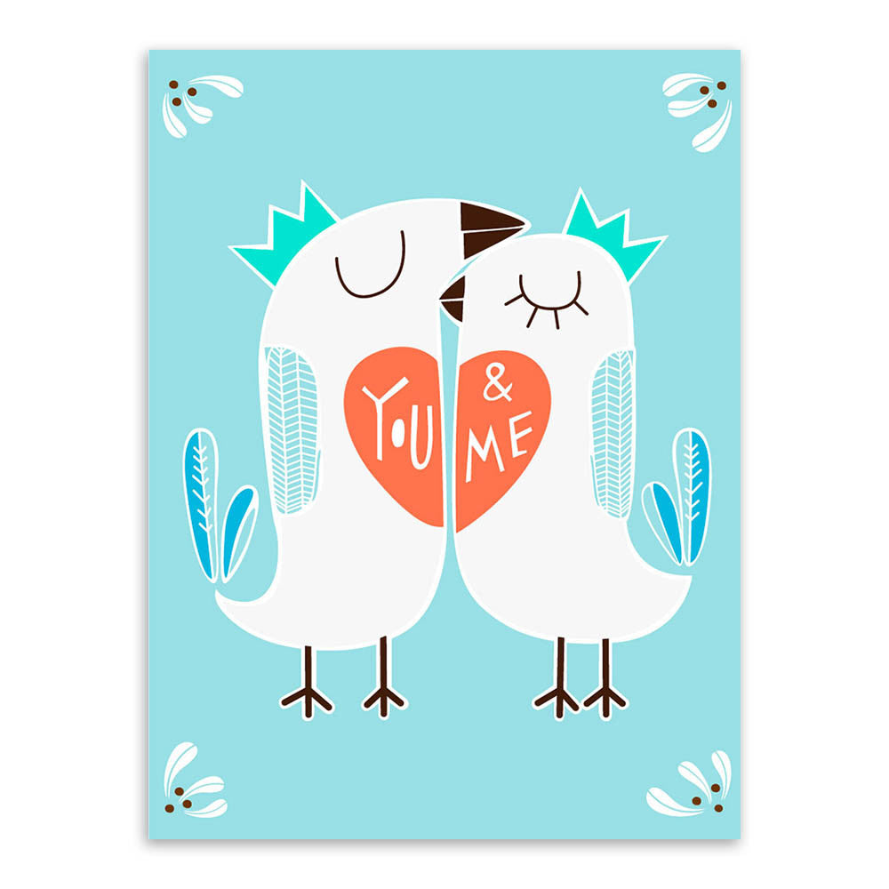 Modern Kawaii Triptych Animal Bird Love Quotes Canvas Art Print Poster Nursery Wall Picture Painting Wedding Decoration No Frame