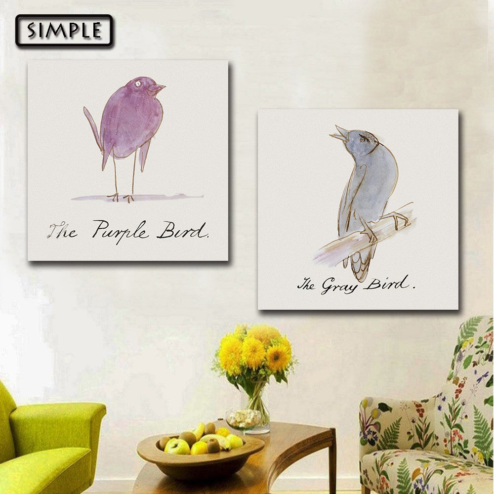 Oil Painting Canvas Cartoon Cute Birds Art Decoration Painting Home Decor Modern Wall Pictures For Living Room (2PCS)