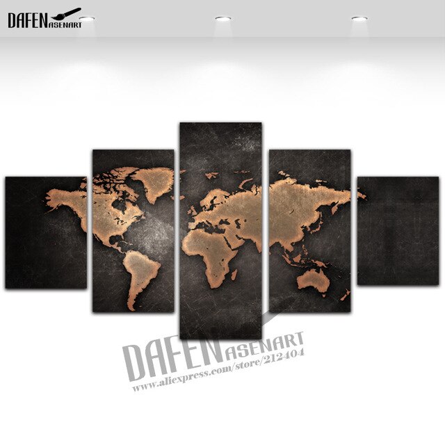 5 Pieces Buddha Canvas Wall Art Vintage Black World Map Print Painting Wall Art Home Decor for Living Room Framed Ready to Hang
