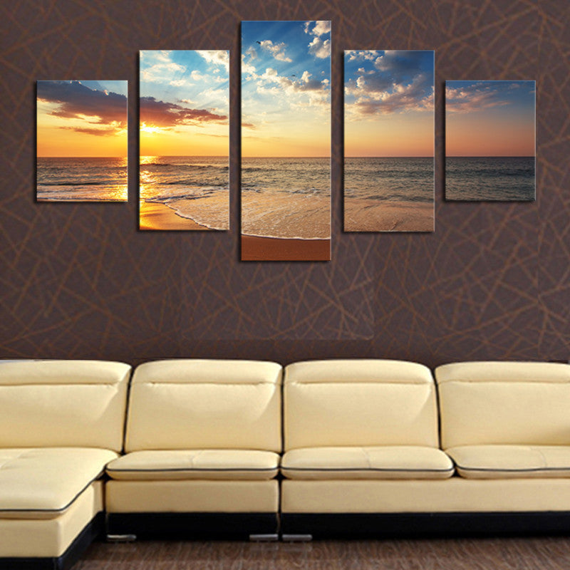(No Frame)5 Piece Sun Sea Beach Modern Home Wall Decor Canvas Art Picture  HD Print Painting On Canvas Painting on the wall