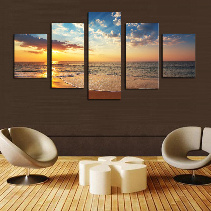 (No Frame)5 Piece Sun Sea Beach Modern Home Wall Decor Canvas Art Picture  HD Print Painting On Canvas Painting on the wall