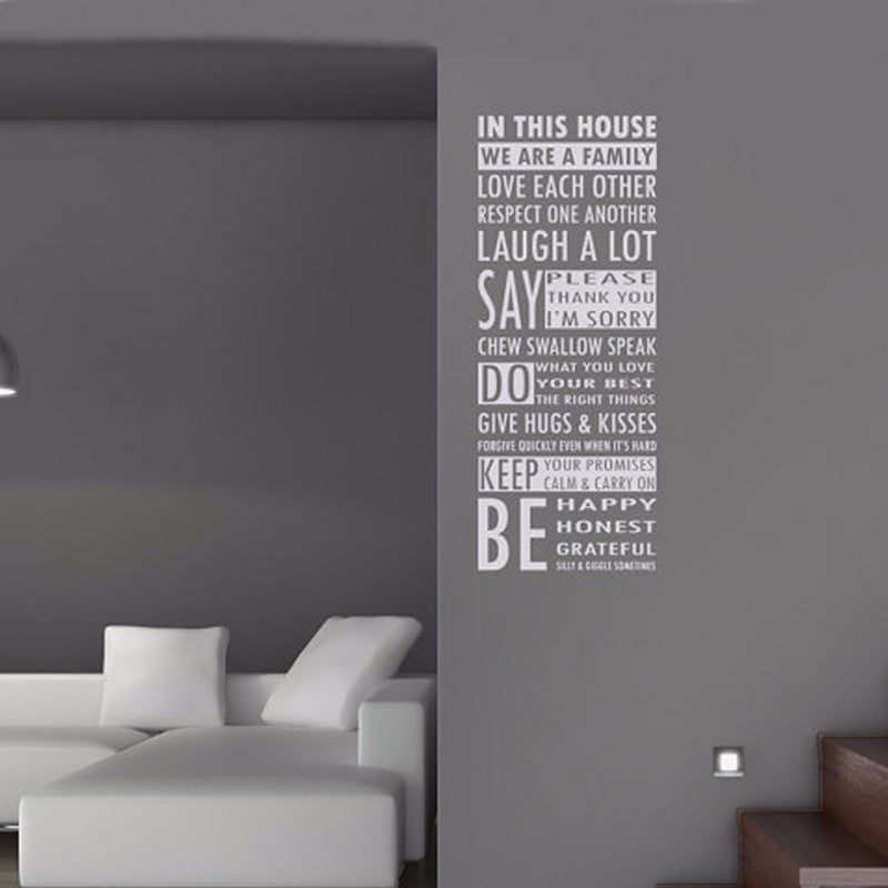 In This House We Are A Family Removable Vinyl Wall Art Words, family room entry way wall sticker words house rules values