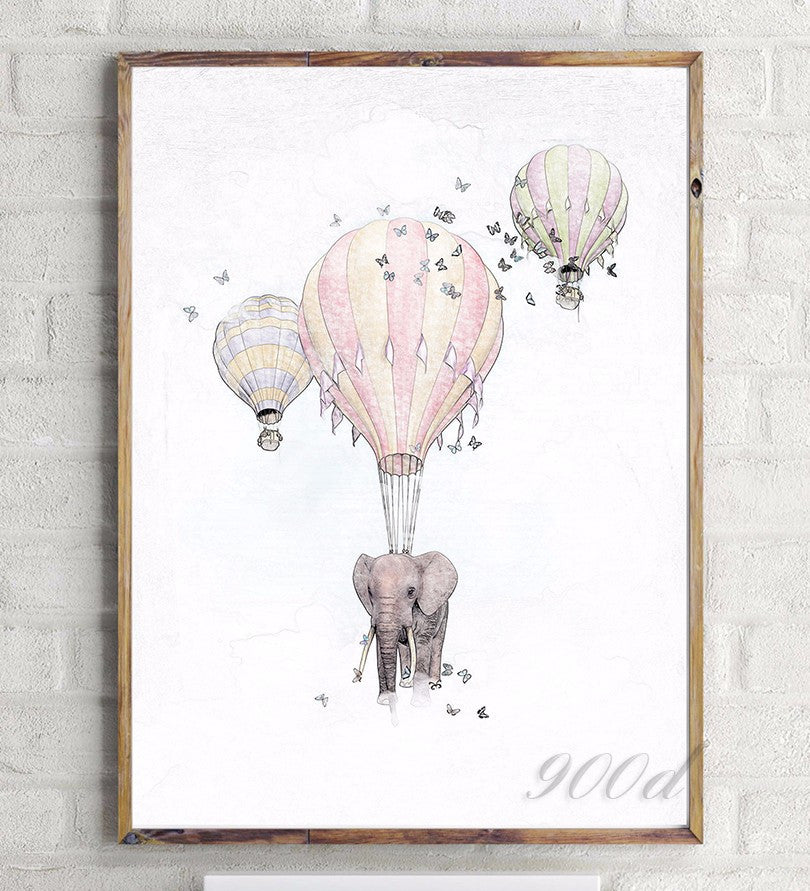 Elephant with Fire Balloon Sketch Canvas Art Print Painting Poster,  Wall Pictures for Home Decoration, Home Decor Ye15-1