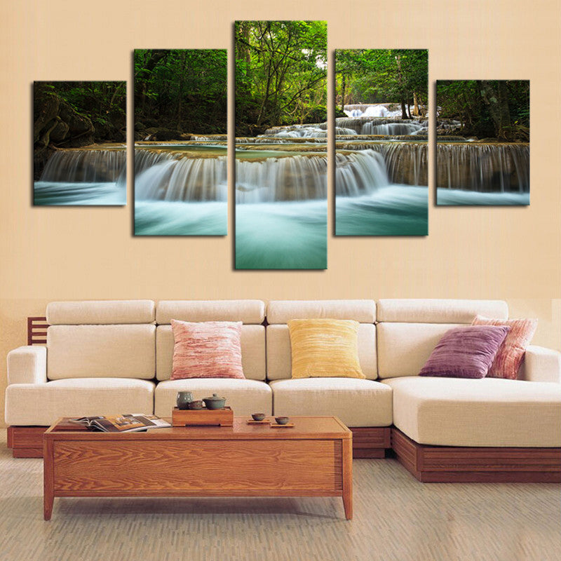 5 Panel Waterfall Painting Canvas Wall Art Picture Home Decoration Living Room Canvas Print Painting--Large Canvas Art Unframed