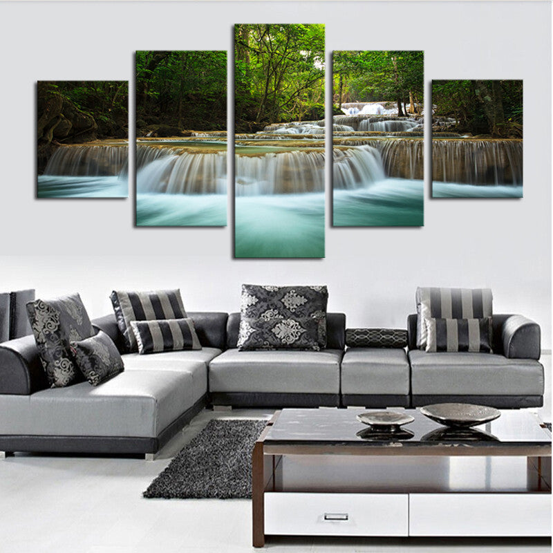 5 Panel Waterfall Painting Canvas Wall Art Picture Home Decoration Living Room Canvas Print Painting--Large Canvas Art Unframed