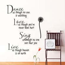 Load image into Gallery viewer, dance as though no one is watching love quote wall decals zooyoo2008 removable pvc wall stickers home decor bedroom diy wall art
