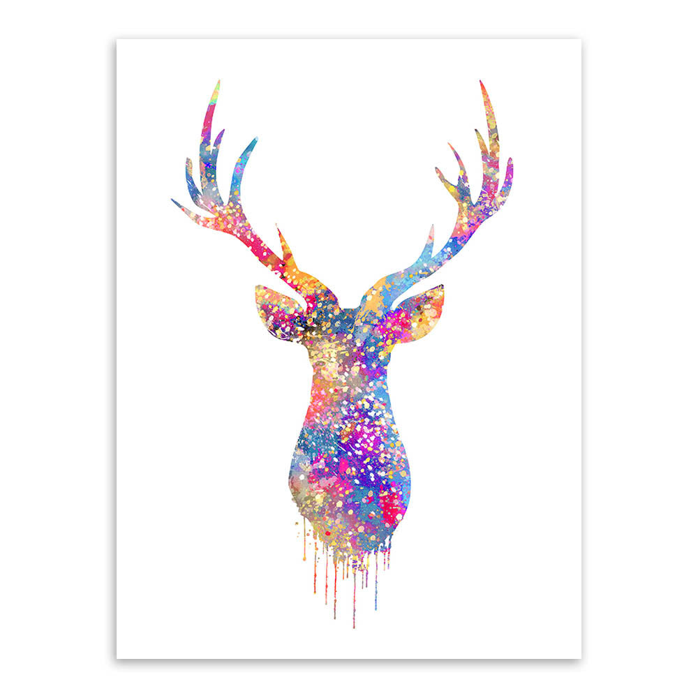 Triptych Watercolor Deer Head A4 Poster Print Abstract Animal Pictures Canvas Painting No Frames Living Room Home Decor Wall Art