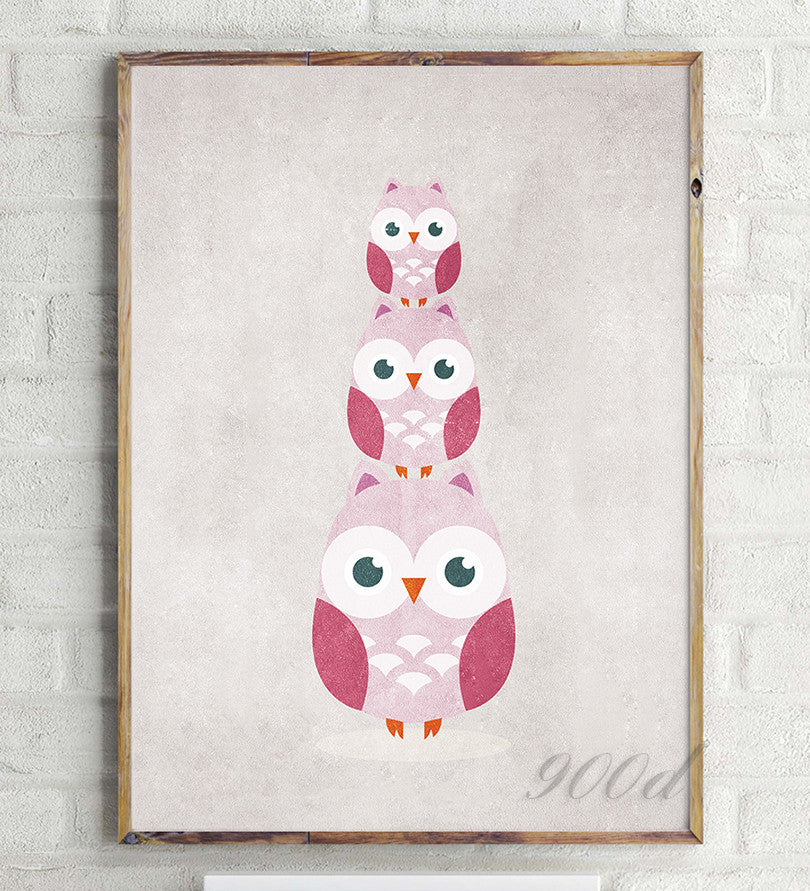 Vintage Carton Owls Canvas Art Print Painting Poster,  Wall Pictures for Home Decoration, Nursery Home Decor YE60