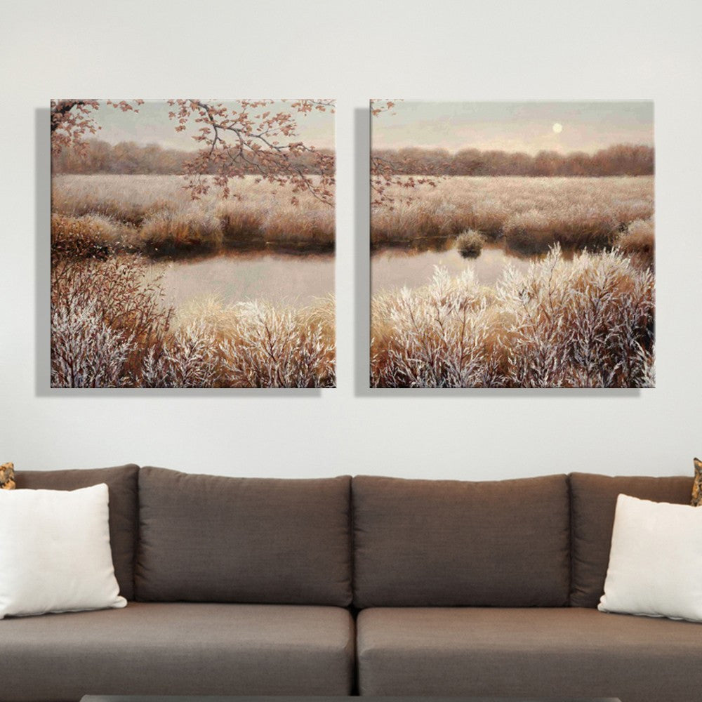 Oil Painting Abstract Riverside Scenery Decoration Painting Home Decor On Canvas Modern Wall Pictures For Living Room(2PCS)