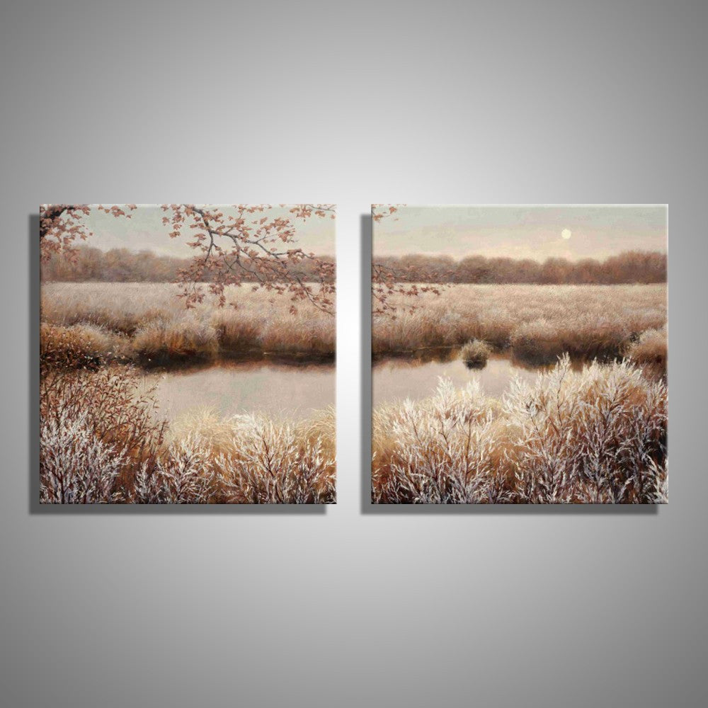 Oil Painting Abstract Riverside Scenery Decoration Painting Home Decor On Canvas Modern Wall Pictures For Living Room(2PCS)