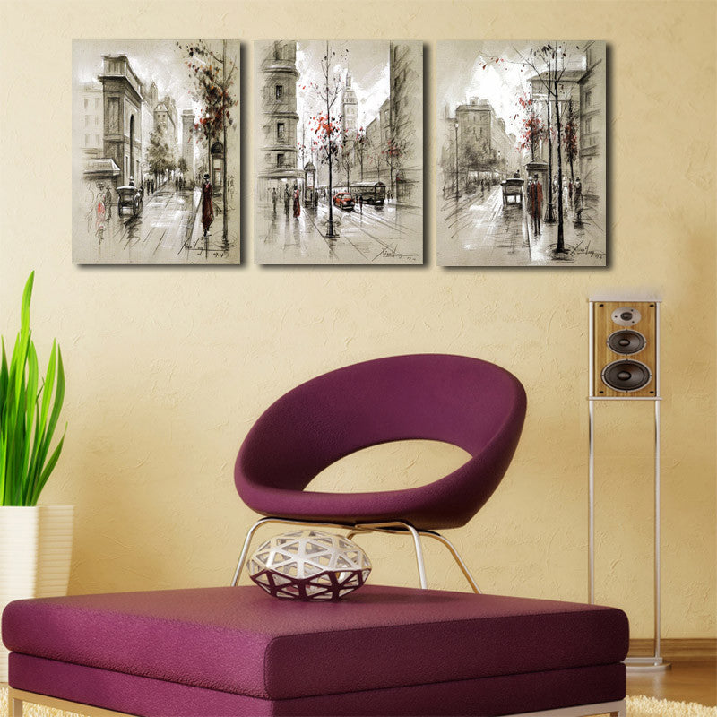Home Decor Canvas Painting Abstract City Street Landscape Decorative Paintings Modern Wall Pictures 3 Panel Wall Art No Frame