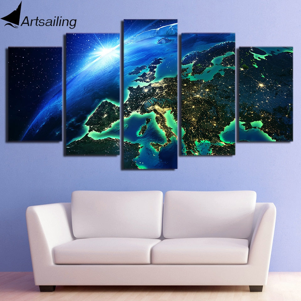 HD Printed 5 Piece Canvas Art Blue Earth Horizon Universe Painting Poster and Prints Wall Pictures for Living Room NY-7266C