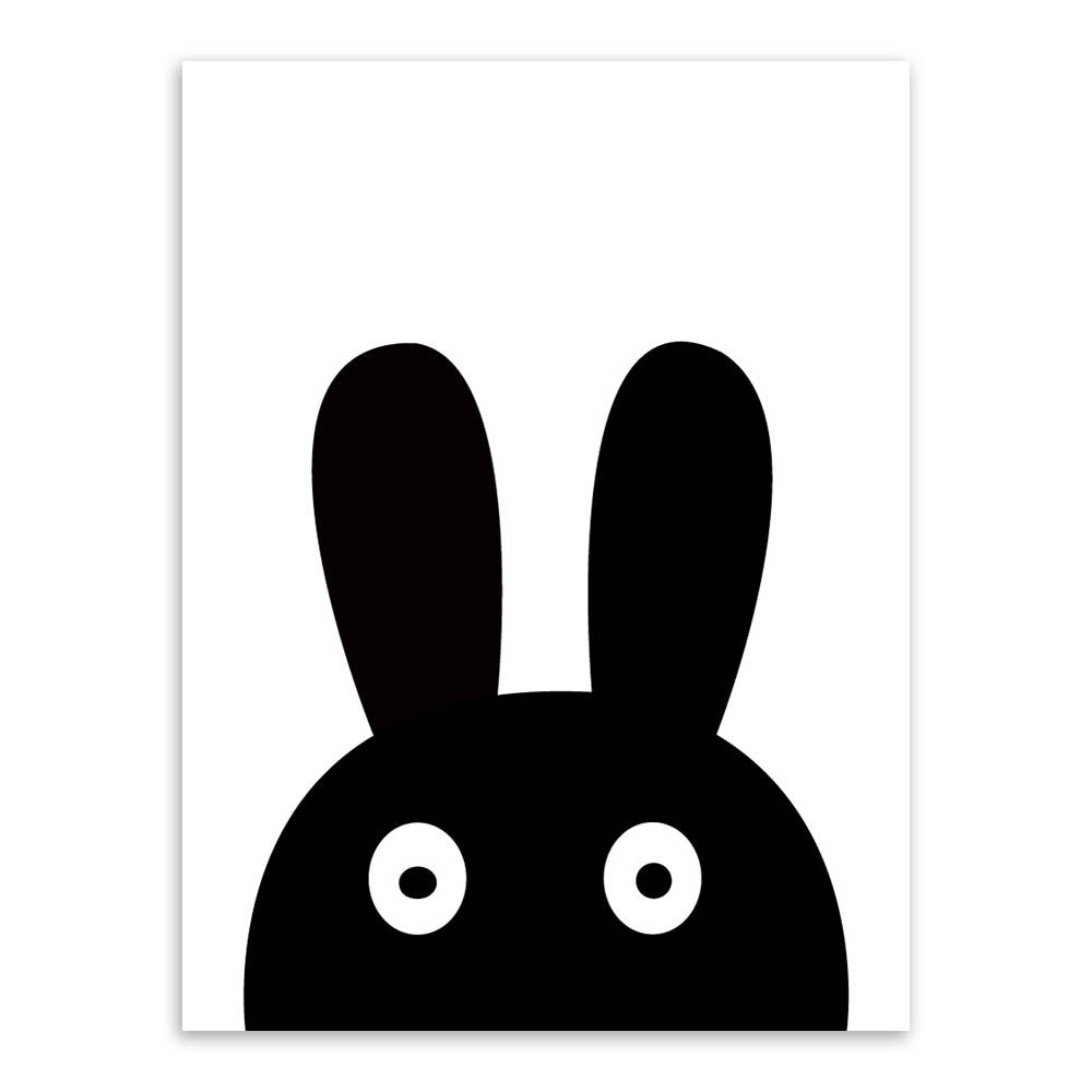 Modern Minimalist Nordic Black White Kawaii Animals A4 Large Art Prints Poster Kids Room Home Decor Wall Picture Canvas Painting