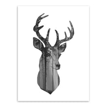 Load image into Gallery viewer, Nordic Vintage Black White Deer Head Animals Silhouette A4 Big Art Print Poster Wall Picture Canvas Painting No Framed Home Deco
