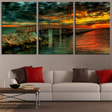 Load image into Gallery viewer, NO FRAME 3pcs glorious sunset over the pier Printed Oil Painting On Canvas wall Painting for Home Decor Wall picture
