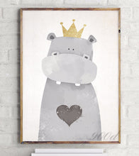 Load image into Gallery viewer, Cartoon Cute Hippo Canvas Art Print Painting Poster,  Wall Picture for Home Decoration, Wall Decor FA400-1
