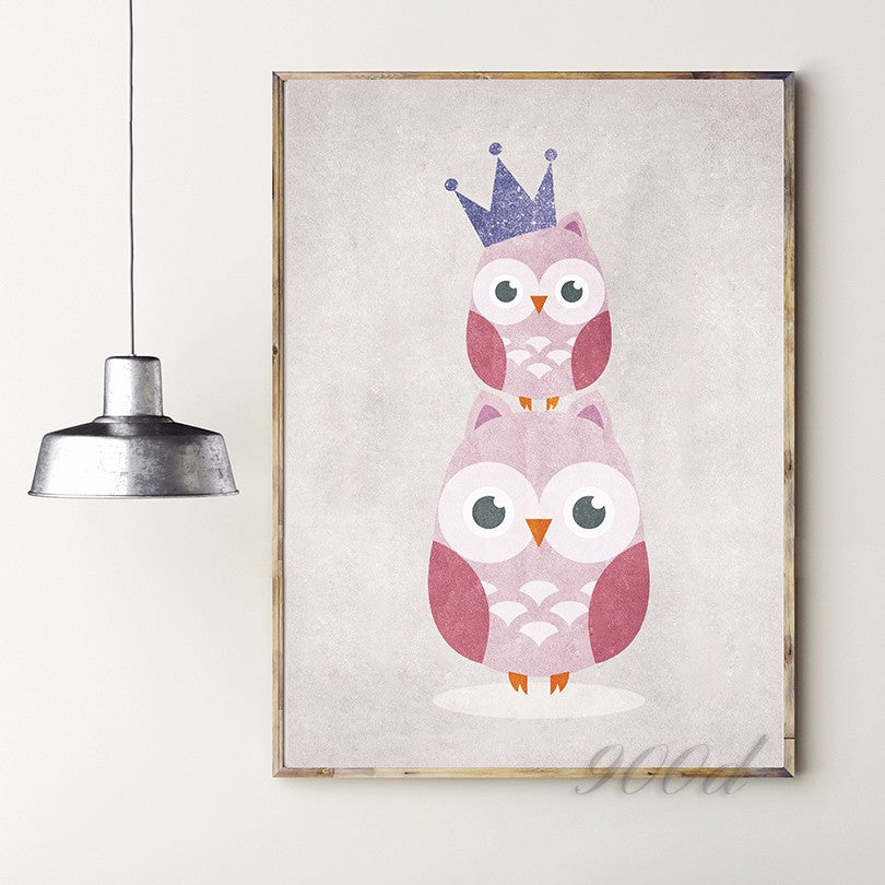 Original Vintage Cartoon Owls With Crown Canvas Art Print Painting Poster, Wall Pictures for Home Decoration, Home Decor YE61