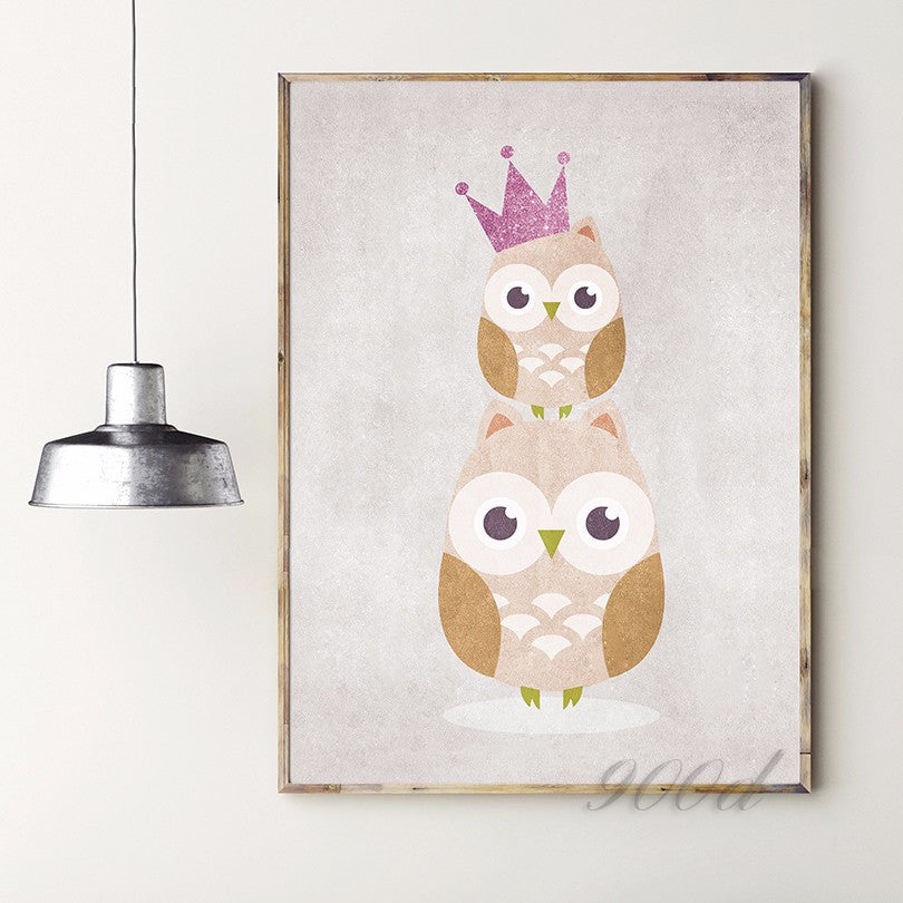 Original Vintage Cartoon Owls With Crown Canvas Art Print Painting Poster, Wall Pictures for Home Decoration, Home Decor YE61