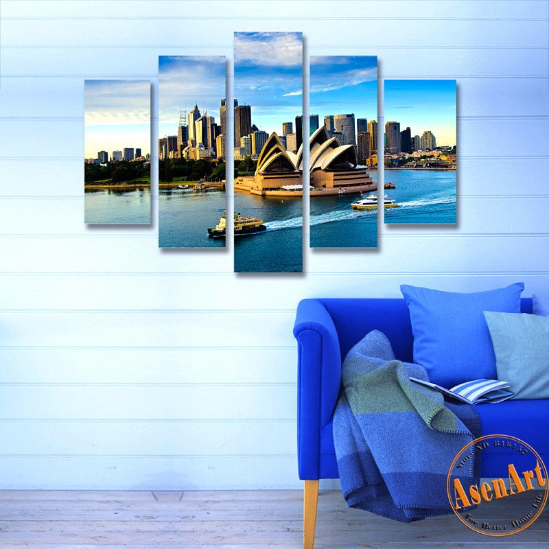 5 Piece Wall Art Sydney Opera House Building Landscape Painting Canvas Prints Artwork Picture for Living Room Unframed