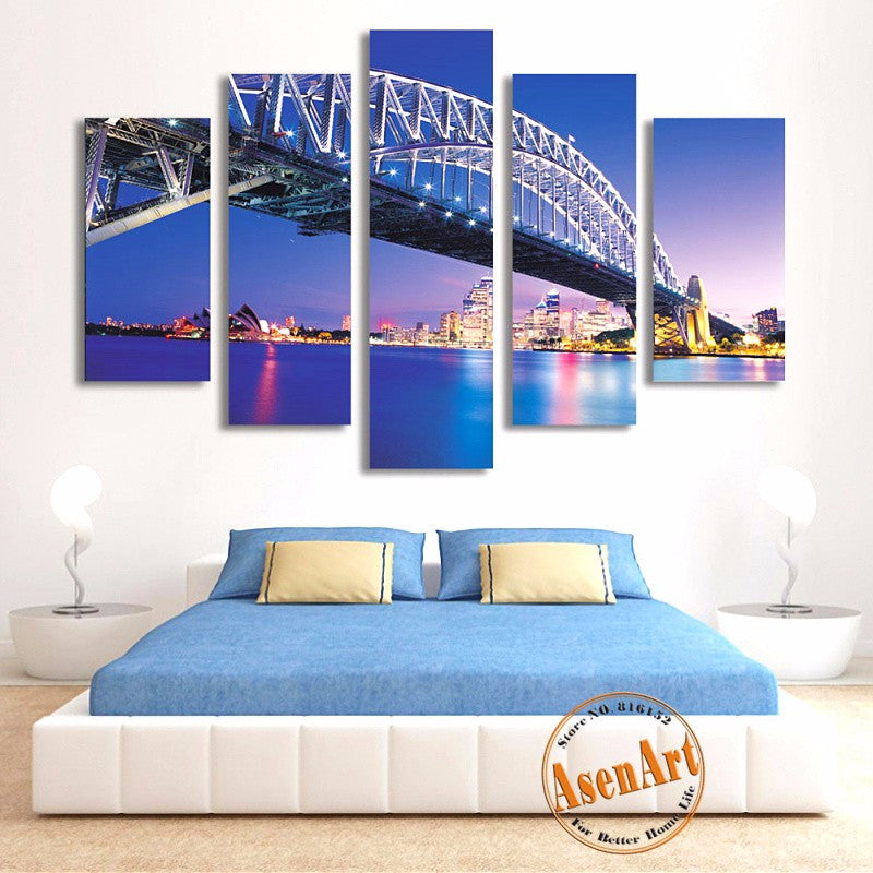 5 Panel Sydney Harbour Bridge Picture Wall Art Canvas Prints Wall Paintings Bedrooms Home Decor Unframed