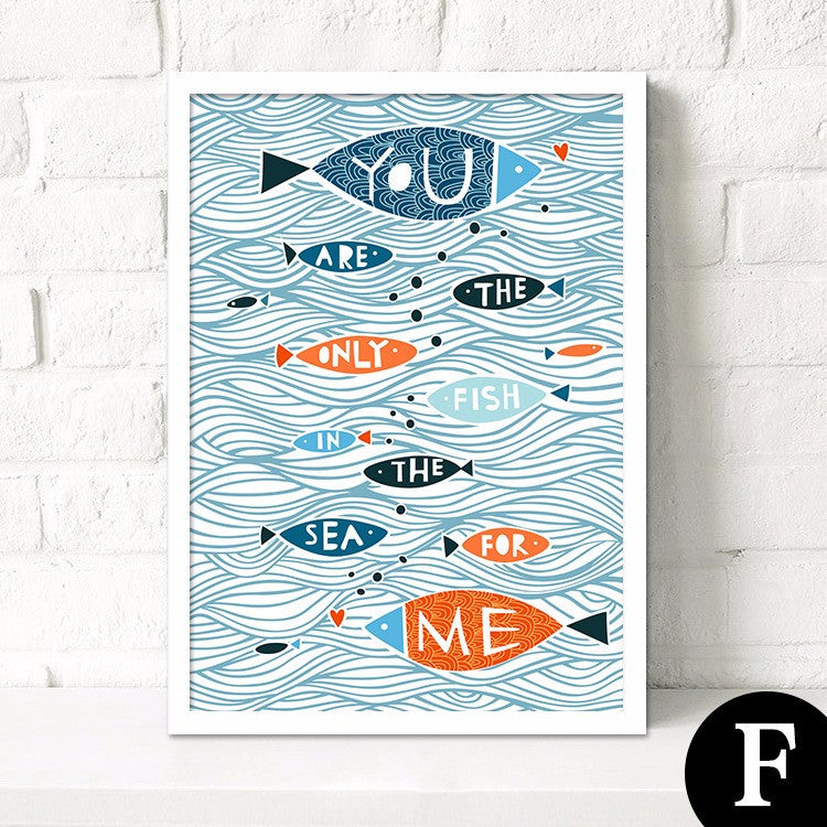 Cartoon Fish Ocean Motivational Typography Quotes Mediterranean Art Print Poster Nautical Wall Picture Canvas Painting Home Deco