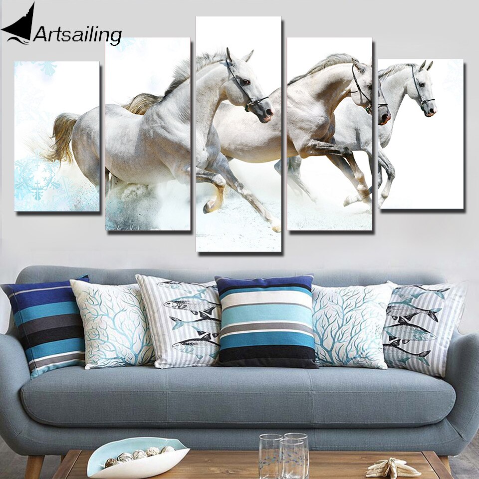 5 Piece Canvas Art Running Horses Pictures