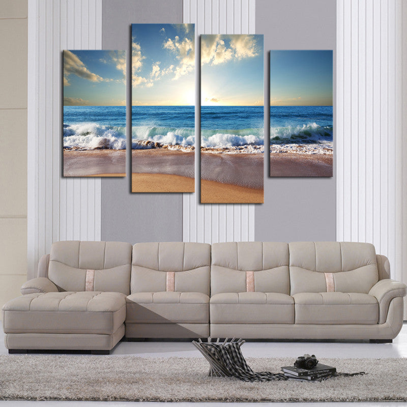 4 Pcs(No Frame) Hot Beach Seascape Modern Wall Painting Home Decorative Art Picture Paint On Canvas Prints Pictures
