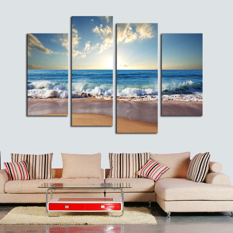 4 Pcs(No Frame) Hot Beach Seascape Modern Wall Painting Home Decorative Art Picture Paint On Canvas Prints Pictures