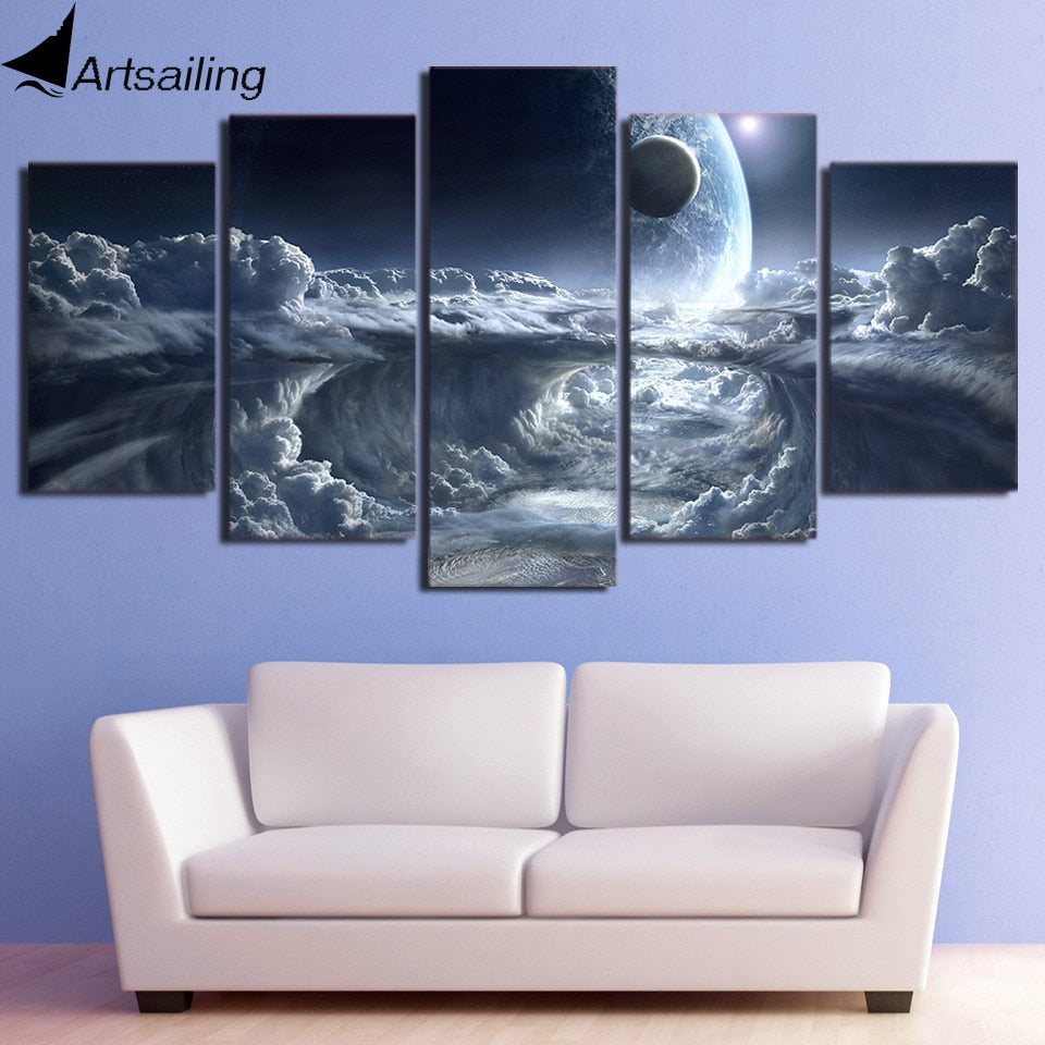 HD Printed 5 Piece Canvas Art Alien Planet Moons Space Wall Pictures for Living Room Free Shipping  ny-7440C