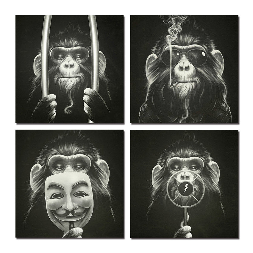 Wall Halloween Canvas Arts Pictures With Framed For Home Decor Ready To Hang Monkey 4P