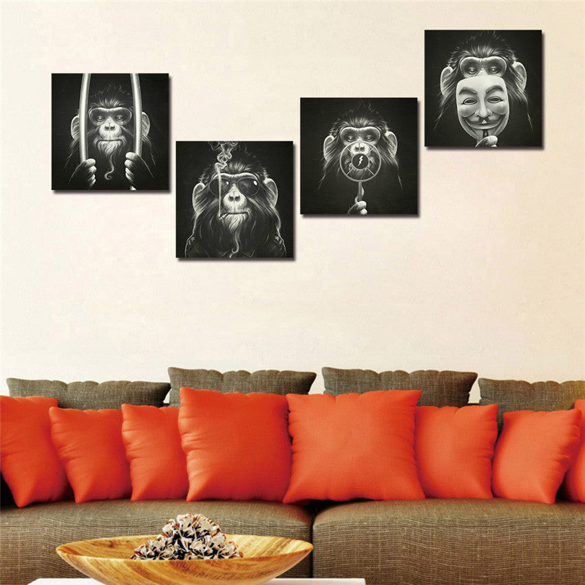 Wall Halloween Canvas Arts Pictures With Framed For Home Decor Ready To Hang Monkey 4P