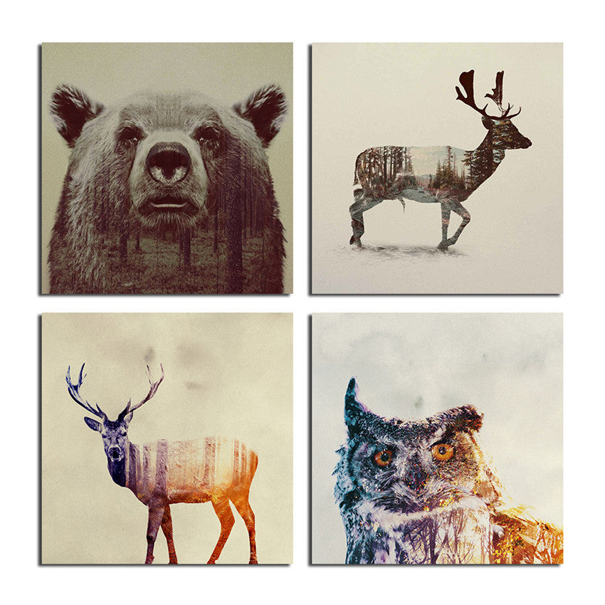 Forest  Animals Christmas Canvas Pictures With Framed Ready To Hang Wall Decor Modern Tableau Peinture Sur Toile Frame Gift