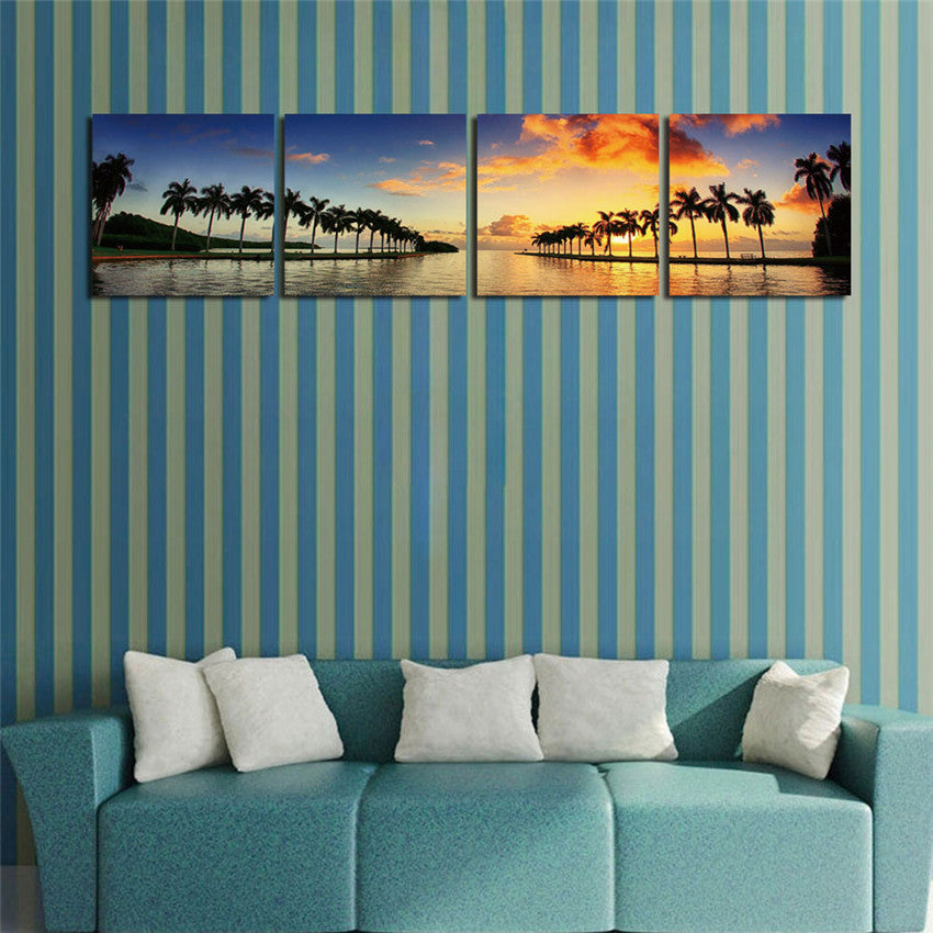 Cuadros Decoracion Lake Wall Picture For Living Room Canvas Printing Modern Coconut Tree Framed 4 Pcs Tableau Peinture Sur Toile