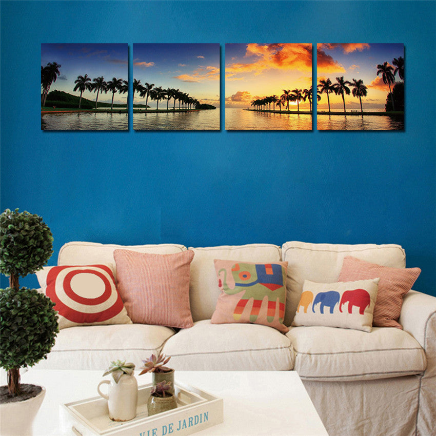 Cuadros Decoracion Lake Wall Picture For Living Room Canvas Printing Modern Coconut Tree Framed 4 Pcs Tableau Peinture Sur Toile