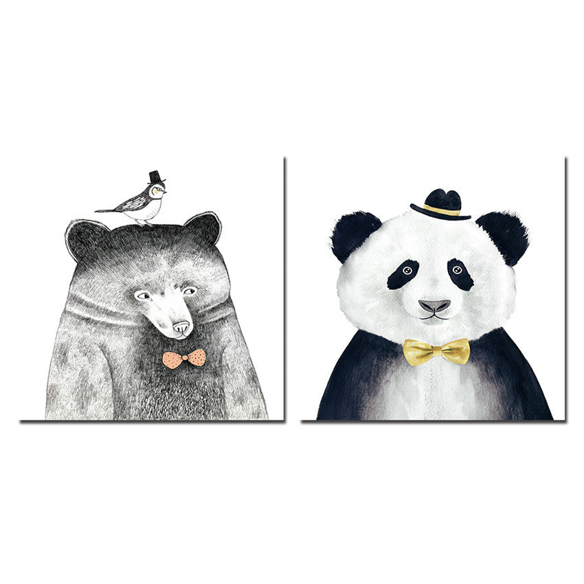 Framed Panda Canvas Printings Wall Pictures For Living Room Modern Paintings Tableau Peinture Sur Toile 30X30CMX2 Wall arts