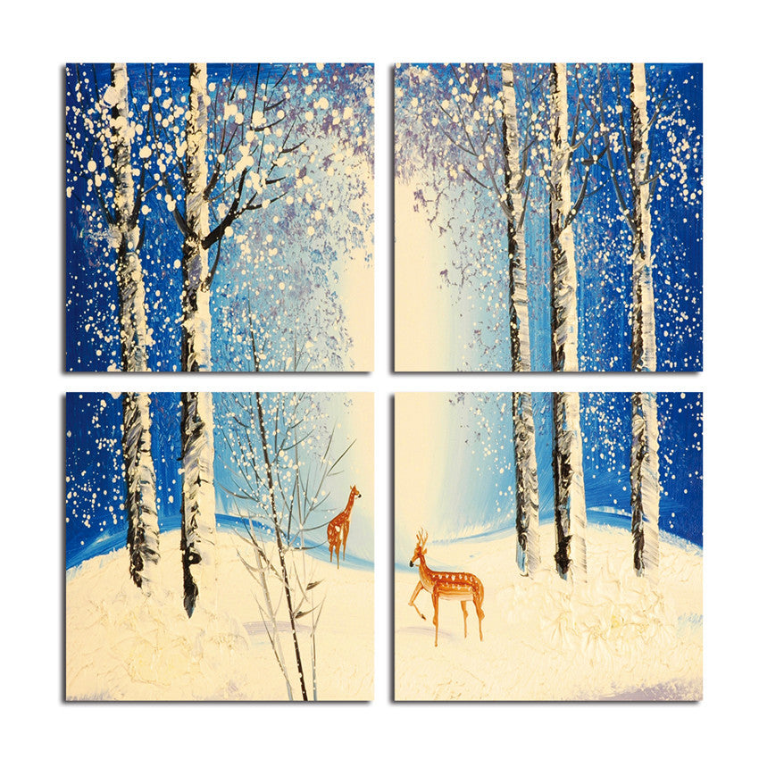 Forest Deer Framed Snow Canvas Printings Wall Picture For Living Room Modern Tableau Peinture Sur Toile With Frame Canvas art